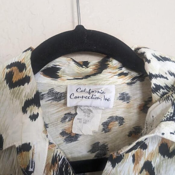 Vintage 90s Leopard Graphic Print Cotton Button Down Shirt Indie Skater Colorful - Picture 4 of 9